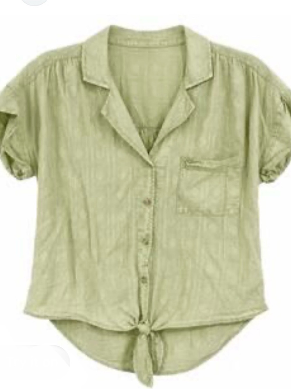 Pilcro Olive Green Short Sleeve Tie-Front Button-Up Blouse